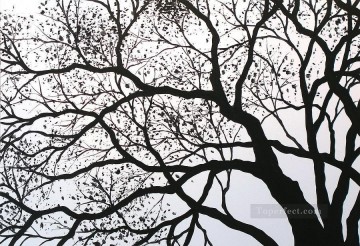 En blanco y negro Painting - árboles del paisaje en blanco y negro